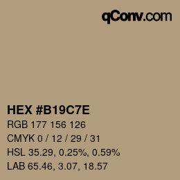 Color code: HEX #B19C7E | qconv.com