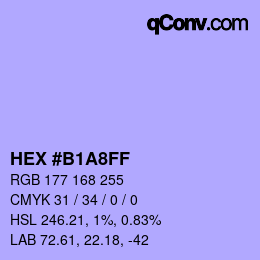 颜色代码: HEX #B1A8FF | qconv.com