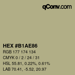 Color code: HEX #B1AE86 | qconv.com
