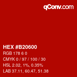Farbcode: HEX #B20600 | qconv.com