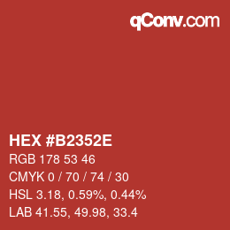 Color code: HEX #B2352E | qconv.com