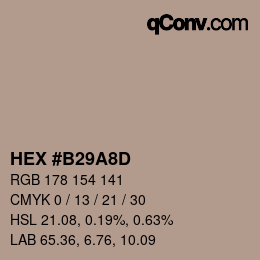 Color code: HEX #B29A8D | qconv.com