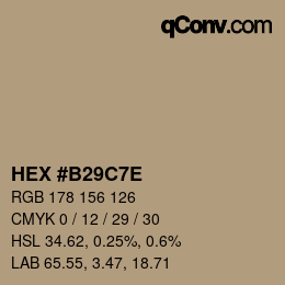 Color code: HEX #B29C7E | qconv.com