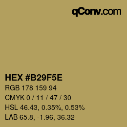 Color code: HEX #B29F5E | qconv.com