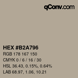 Farbcode: HEX #B2A796 | qconv.com