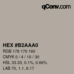 颜色代码: HEX #B2AAA0 | qconv.com