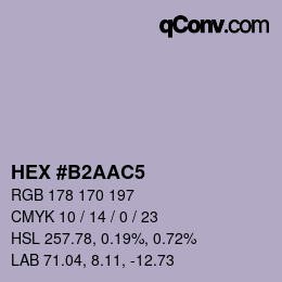 颜色代码: HEX #B2AAC5 | qconv.com