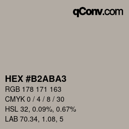 Color code: HEX #B2ABA3 | qconv.com