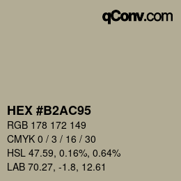 Color code: HEX #B2AC95 | qconv.com