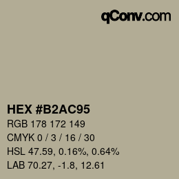 颜色代码: HEX #B2AC95 | qconv.com