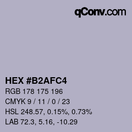 Farbcode: HEX #B2AFC4 | qconv.com