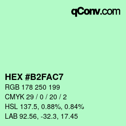 Color code: HEX #B2FAC7 | qconv.com