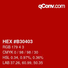 Code couleur: HEX #B30403 | qconv.com