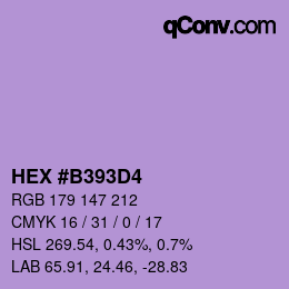 Code couleur: HEX #B393D4 | qconv.com