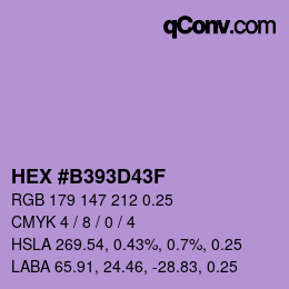 Code couleur: HEX #B393D43F | qconv.com