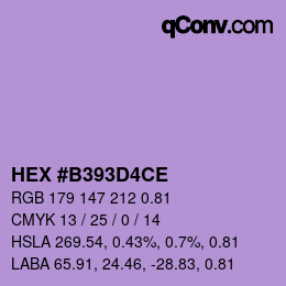 Color code: HEX #B393D4CE | qconv.com