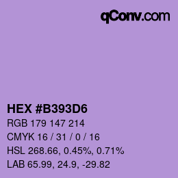 Code couleur: HEX #B393D6 | qconv.com