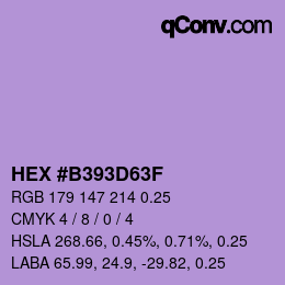 Code couleur: HEX #B393D63F | qconv.com