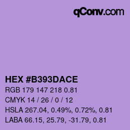 Code couleur: HEX #B393DACE | qconv.com