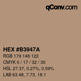颜色代码: HEX #B3947A | qconv.com