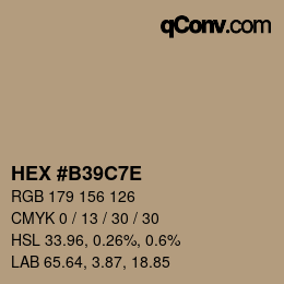 Color code: HEX #B39C7E | qconv.com