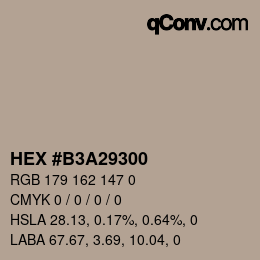 カラーコード: HEX #B3A29300 | qconv.com