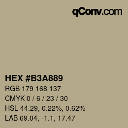 颜色代码: HEX #B3A889 | qconv.com
