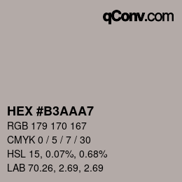 Color code: HEX #B3AAA7 | qconv.com