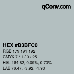 Farbcode: HEX #B3BFC0 | qconv.com