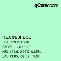 Color code: HEX #B3FECE | qconv.com