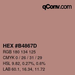 颜色代码: HEX #B4867D | qconv.com