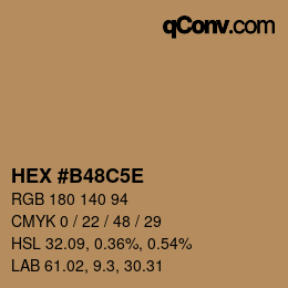 Color code: HEX #B48C5E | qconv.com