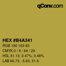 Code couleur: HEX #B4A341 | qconv.com
