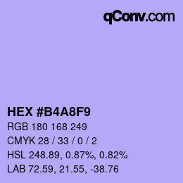 Color code: HEX #B4A8F9 | qconv.com