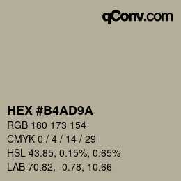 Color code: HEX #B4AD9A | qconv.com