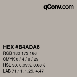 Color code: HEX #B4ADA6 | qconv.com