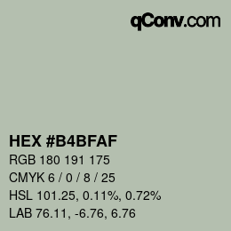 颜色代码: HEX #B4BFAF | qconv.com