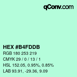 Color code: HEX #B4FDDB | qconv.com