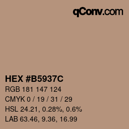 颜色代码: HEX #B5937C | qconv.com