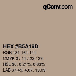 颜色代码: HEX #B5A18D | qconv.com
