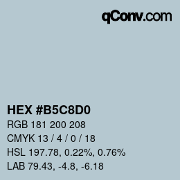 颜色代码: HEX #B5C8D0 | qconv.com