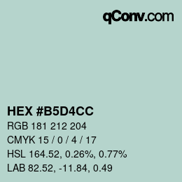 颜色代码: HEX #B5D4CC | qconv.com