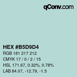 颜色代码: HEX #B5D9D4 | qconv.com