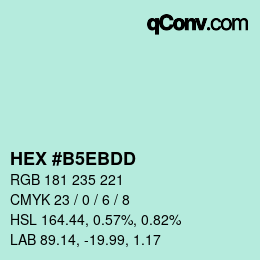 Color code: HEX #B5EBDD | qconv.com