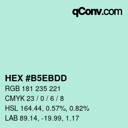カラーコード: HEX #B5EBDD | qconv.com