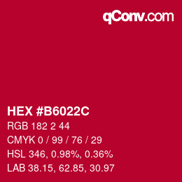 颜色代码: HEX #B6022C | qconv.com