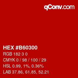 Color code: HEX #B60300 | qconv.com