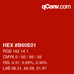 Code couleur: HEX #B60E01 | qconv.com