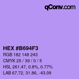 Farbcode: HEX #B694F3 | qconv.com