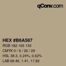 Farbcode: HEX #B6A587 | qconv.com